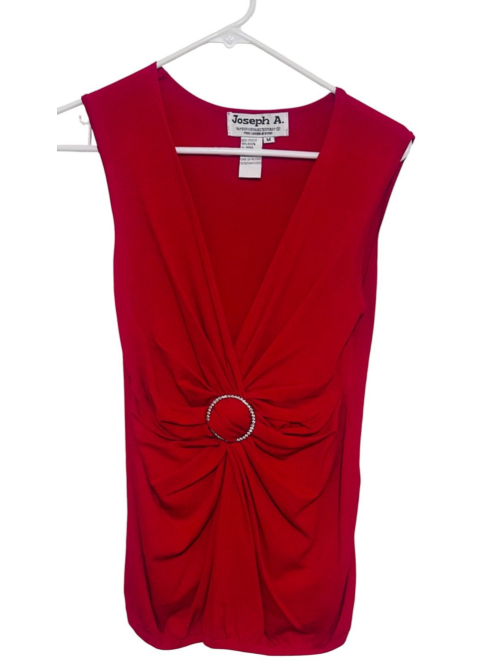 Joseph A. Rhinestone Buckle Red Sleeveless Ruched Twist Y2K Top Women’s Medium